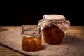 Delicious orange jam on table close-up Royalty Free Stock Photo