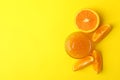 Delicious orange jam on yellow background top view Royalty Free Stock Photo
