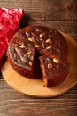 Top view- vegetarian sugar free plum fruit cake