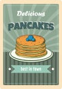 Delicious pancakes with berries vintage advertisement poster template for print Royalty Free Stock Photo