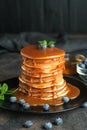 Delicious pancakes, with fresh blueberries and carame Royalty Free Stock Photo