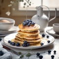 Delicious pancakes with honey, blueberries,