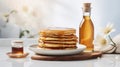 Delicious Pancakes and Maple Syrup Food Combination Horizontal Illustration.