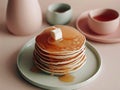 Delicious pancakes on plate with maple syrup Royalty Free Stock Photo