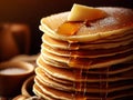 Delicious pancakes on plate with maple syrup Royalty Free Stock Photo