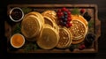 Delicious Pancakes On Wooden Board With Fresh Berries