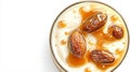 Delicious pannacotta dessert with dates and vanilla bean drizzled with caramel Royalty Free Stock Photo