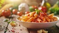 Delicious pasta dish with tomato sauce and fresh ingredients Royalty Free Stock Photo