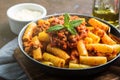 Delicious pasta with italian tomato meat sauce Royalty Free Stock Photo