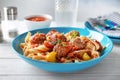 Delicious pasta with meat balls and tomato sauce Royalty Free Stock Photo