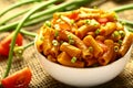 Delicious pasta penne with herbs served in bowl. Royalty Free Stock Photo