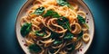 Delicious Pasta with Spinach and Chili Flakes Top View Royalty Free Stock Photo