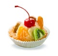 Delicious pastry with caramelized fruits and cream isolated