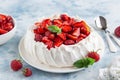 Delicious Pavlova cake with fresh strawberry