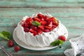 Delicious Pavlova cake with fresh strawberry