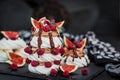 Delicious Pavlova meringue cakes decorated