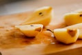 delicious peeled pears closeup on wooden board