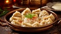 Delicious pelmeni, dumplings, ravioli, for menu in restaurant, banners, social media