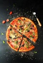 Delicious pepperoni pizza with fresh ingredients with chili pepper Royalty Free Stock Photo