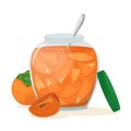 Delicious persimmon jam in a beautiful jar. Vector illustration. Dessert