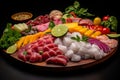 Delicious peruvian ceviche platter. Generative AI Royalty Free Stock Photo