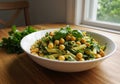 Delicious Pesto Pasta Salad with Chickpeas Royalty Free Stock Photo