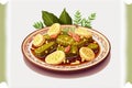 Delicious pickled cucumbers with a marinade, on a white background