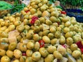 Delicious pickled olives diplayed at medina souks in Morocco