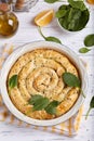 Delicious pie with spinach and feta cheese, made from filo pastry, decorated with sesame seeds Royalty Free Stock Photo