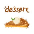 Delicious piece of apple pie with vanilla ice cream logo vector