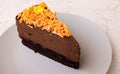 Delicious piece of chocolate cake - belgian chocolate mousse cake with orange filling