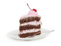 A delicious piece of chocolate cake with cherry cream and canned Royalty Free Stock Photo