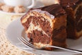 Delicious piece of marble cake with chocolate macro. horizontal Royalty Free Stock Photo