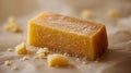 A delicious piece of parmesan close-up. Cheese on a blurred background