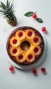 Delicious pineapple upside down cake with fresh cherries and pineapple Royalty Free Stock Photo