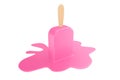 Delicious Pink Chocolate Flavor Stick Ice Cream Melting. 3d Rendering