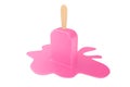 Delicious Pink Chocolate Flavor Stick Ice Cream Melting. 3d Rendering