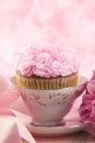 Delicious Pink Cupcake In A Teacup