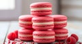 Stack of Pink Macarons with Raspberries Royalty Free Stock Photo
