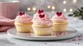Delicious Pink Valentine Cupcakes With Heart Decorations Royalty Free Stock Photo