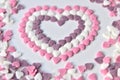 Delicious pink ValentineÃÂ´s Day sugar hearts and ornaments in pink, purple and white show I love you to your beloved girlfriend Royalty Free Stock Photo