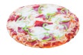 Delicious pizza with ham, salami, papper and mozzarella isolated on white background