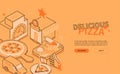 Delicious pizza - line design style isometric web banner Royalty Free Stock Photo