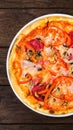 Delicious pizza with mushrooms and smoked chicken Royalty Free Stock Photo