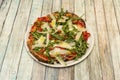 a delicious pizza, with Parmesan cheese shavings, arugula Royalty Free Stock Photo