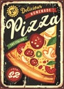 Delicious pizza slice on black board background