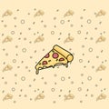 Delicious pizza Yellow background and floating pizza There are circles and squares