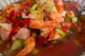delicious plate of ceviche with shrimp, scallops, octopus, cucumber and lemon juice and clam juice a wealth of Latin American food Royalty Free Stock Photo