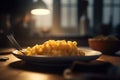 Delicious Plate of Creamy Mac and Cheese Perfectly Paired with a Fork Royalty Free Stock Photo