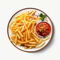 Delicious Plate Of French Fries With Tomato Sauce